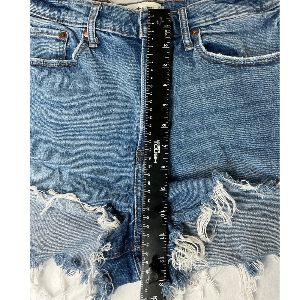 Abercrombie & Fitch Curve Love The Mom Short High Rise Denim Blue 29 8 Distressd - Picture 7 of 8